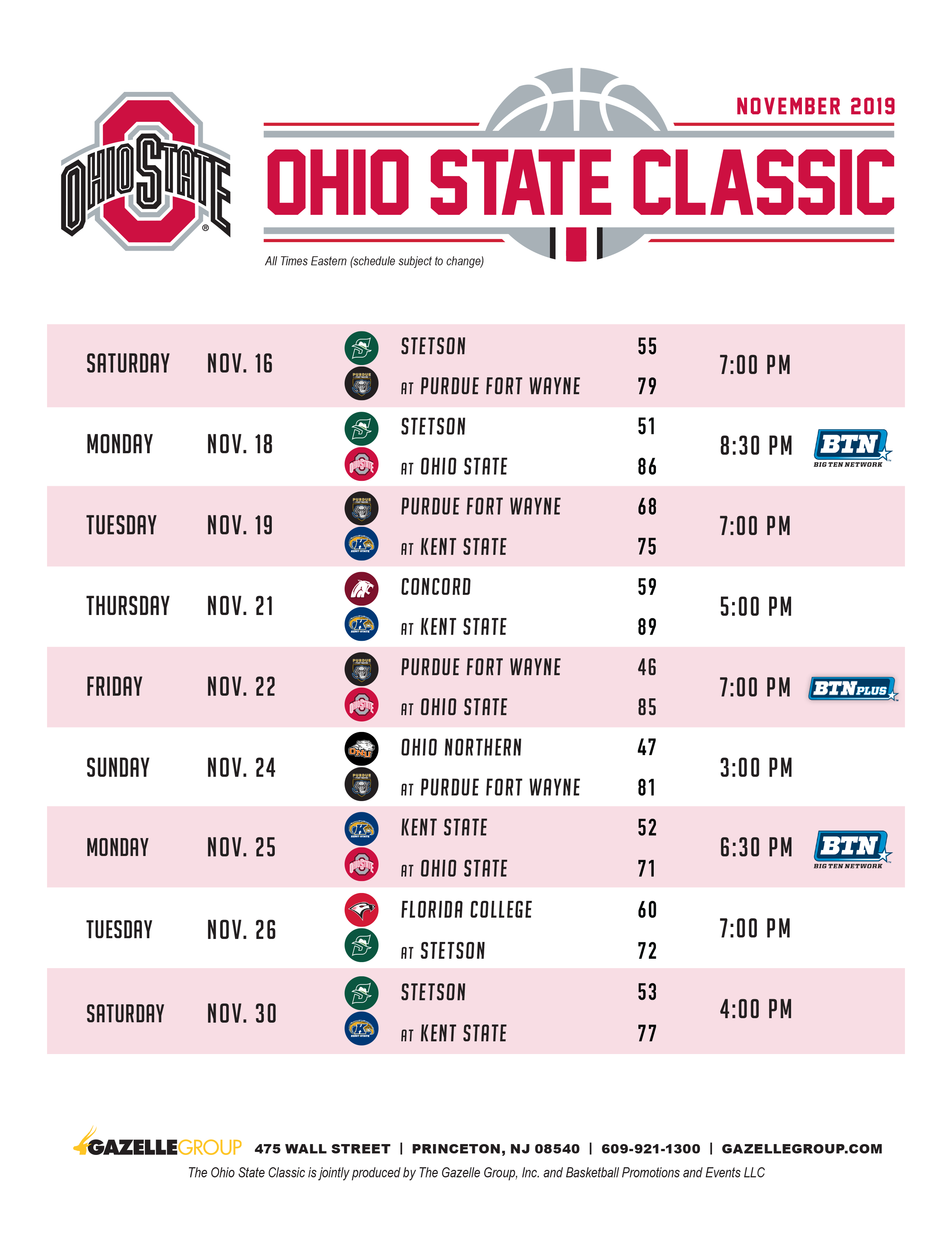 Ohio State Classic Schedule